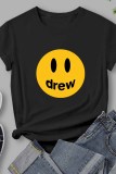 White Casual Print Letter O Neck T-Shirts