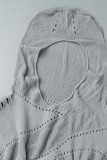 Grey Sexy Solid Hollowed Out See-through Hooded Collar Skinny Jumpsuits