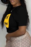 White Casual Print Letter O Neck T-Shirts