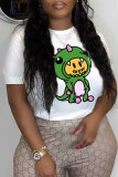 Black Casual Print Letter O Neck T-Shirts
