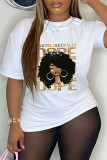 Black Casual Print Basic O Neck T-Shirts