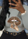 Grey Street Lips Printed Patchwork O Neck Tops