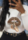 White Street Lips Printed Patchwork O Neck Tops