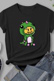 Black Casual Print Letter O Neck T-Shirts