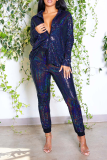 Silver Street Bronzing Patchwork Turndown Collar Long Sleeve Two Pieces