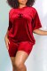 Red Casual Print Letter O Neck Short Sleeve Two Pieces