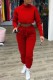 Red Casual Solid Basic Turtleneck Long Sleeve Two Pieces