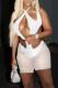 White Sexy Solid Hollowed Out Patchwork See-through Two Pieces