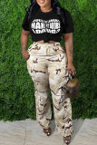 White Casual Letter Print Basic O Neck T-Shirts