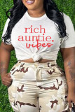 White Casual Letter Print Basic O Neck T-Shirts