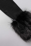 Black Street Solid Patchwork Feathers Asymmetrical Outerwear