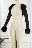 Black Street Solid Patchwork Feathers Asymmetrical Outerwear