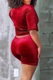 Red Street Print Letter O Neck Short Sleeve Two Pieces