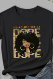 Black Casual Print Basic O Neck T-Shirts