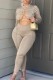 Apricot Sexy Solid Hollowed Out Chains Half A Turtleneck Skinny Jumpsuits