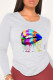 White Street Lips Printed Patchwork O Neck Tops