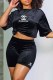 Black Casual Print Letter O Neck Short Sleeve Two Pieces