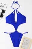 Yellow Sexy Solid Bandage Hollowed Out Backless Swimwears (With Paddings)