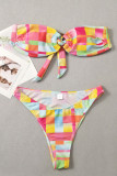 Colour Sexy Print Bandage Patchwork Swimwears
