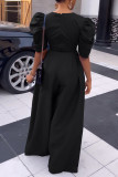 Watermelon Red Casual Solid Patchwork Fold V Neck Straight Jumpsuits