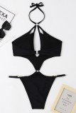 Yellow Sexy Solid Bandage Hollowed Out Backless Swimwears (With Paddings)
