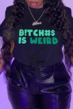 Black Casual Letter Print Basic O Neck T-Shirts