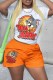 Orange Street Character Print Letter O Neck Short Sleeve Two Pieces