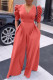Watermelon Red Casual Solid Patchwork Fold V Neck Straight Jumpsuits