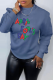 Blue Street Vintage Print Patchwork Letter O Neck Tops