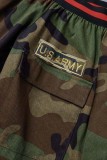 Camouflage Casual Camouflage Print Patchwork Off the Shoulder Outerwear
