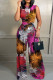 Fuchsia Casual Street Print Patchwork O Neck Sleeveless Two Pieces