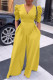Yellow Casual Solid Patchwork Fold V Neck Straight Jumpsuits