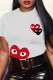 White Casual Print Patchwork O Neck T-Shirts