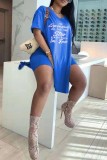 Pink Casual Letter Print Slit V Neck Short Sleeve Two Pieces
