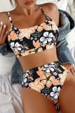 Pink Sexy Print Backless Swimwears (With Paddings)