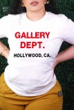 White Casual Print Letter O Neck T-Shirts