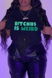 Black Casual Letter Print Basic O Neck T-Shirts