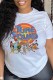 White Casual Character Print Letter O Neck T-Shirts