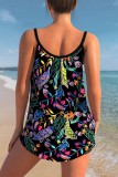Blue Sexy Print Backless Swimwears (With Paddings)