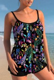 Blue Sexy Print Backless Swimwears (With Paddings)