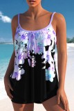 Blue Sexy Print Backless Swimwears (With Paddings)