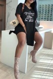 Pink Casual Letter Print Slit V Neck Short Sleeve Two Pieces