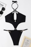 Yellow Sexy Solid Bandage Hollowed Out Backless Swimwears (With Paddings)