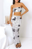 Gray White Sexy Print Patchwork Strapless Sleeveless Two Pieces