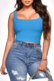 Blue Casual Sportswear Solid Patchwork U Neck Tops