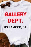 White Casual Print Letter O Neck T-Shirts