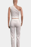White Street Solid Bandage One Shoulder Sleeveless Two Pieces