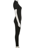 Black Sexy Solid Patchwork Half A Turtleneck Short Sleeve Two Pieces