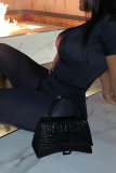 Black Sexy Solid Patchwork Half A Turtleneck Short Sleeve Two Pieces