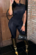 Black Sexy Solid Patchwork Half A Turtleneck Short Sleeve Two Pieces